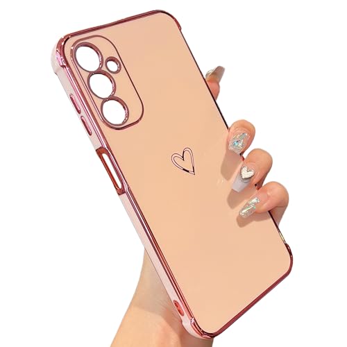 ZTOFERA Hülle Kompatibel mit Samsung Galaxy A16 5G, Handyhülle für Samsung A16 4G, Mädchen Silikon Schutzhülle mit Herz Muster Goldener Rand Weiche Stoßfest Bumper Cover, Rosa von ZTOFERA