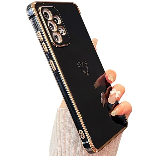 ZTOFERA Hülle Kompatibel mit Samsung Galaxy A53 5G, Handyhülle für Samsung A53 5G, Mädchen Weiche Silikon Hülle Schutzhülle mit Herz Muster Goldener Rand Stoßfest Bumper Cover, Schwarz von ZTOFERA