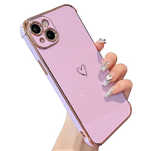 ZTOFERA Hülle Kompatibel mit iPhone 15, Mädchen Weiche Silikon Handyhülle Schutzhülle mit Herz Muster Goldener Rand Stoßfest Bumper Cover, Lila ZTOFERA Hülle Kompatibel mit iPhone 15, Mädchen Weiche Silikon Handyhülle Schutzhülle mit Herz Muster Goldener Rand Stoßfest Bumper Cover, Lila von ZTOFERA