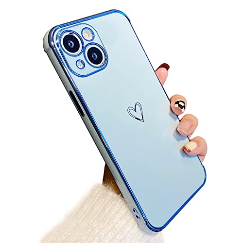 ZTOFERA Hülle Kompatibel mit iPhone 15, Mädchen Weiche Silikon Handyhülle Schutzhülle mit Herz Muster Goldener Rand Stoßfest Bumper Cover, Sierra Blau ZTOFERA Hülle Kompatibel mit iPhone 15, Mädchen Weiche Silikon Handyhülle Schutzhülle mit Herz Muster Goldener Rand Stoßfest Bumper Cover, Sierra Blau von ZTOFERA