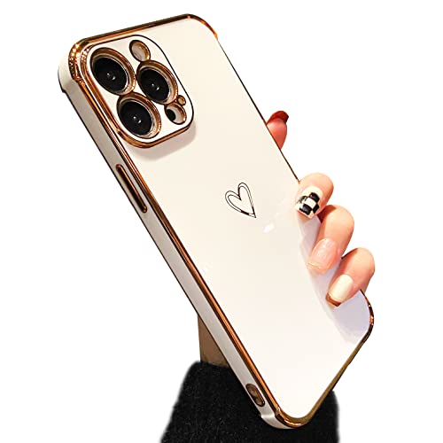 ZTOFERA Hülle Kompatibel mit iPhone 15 Pro, Mädchen Weiche Silikon Handyhülle Schutzhülle mit Herz Muster Goldener Rand Stoßfest Bumper Cover, Weiß ZTOFERA Hülle Kompatibel mit iPhone 15 Pro, Mädchen Weiche Silikon Handyhülle Schutzhülle mit Herz Muster Goldener Rand Stoßfest Bumper Cover, Weiß von ZTOFERA