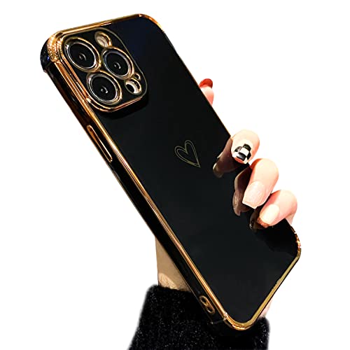 ZTOFERA Hülle Kompatibel mit iPhone 15 Pro Max, Mädchen Weiche Silikon Handyhülle Schutzhülle mit Herz Muster Goldener Rand Stoßfest Bumper Cover, Schwarz ZTOFERA Hülle Kompatibel mit iPhone 15 Pro Max, Mädchen Weiche Silikon Handyhülle Schutzhülle mit Herz Muster Goldener Rand Stoßfest Bumper Cover, Schwarz von ZTOFERA