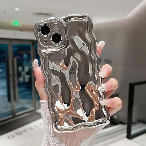 ZTOFERA Hülle für iPhone 12, Niedliche Lockige Wellen Rahmen Glänzende 3D Wellenform Galvanik Design Schütz Handyhülle Weiche TPU Stoßfest Bumper Cover für Mädchen Frauen, Silber von ZTOFERA