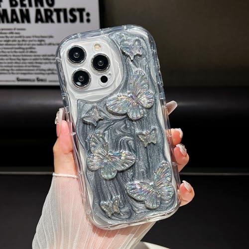 ZTOFERA Hülle für iPhone 13, Cool 3D Schmetterling Handyhülle mit Laser Glitzer Regenbogen Sheen Design, Flexible TPU Stoßfeste Stoßfänger Schutzhülle für iPhone 13 6,1" - Silbergrau von ZTOFERA
