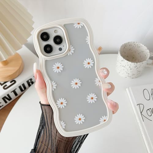 ZTOFERA Hülle für iPhone 14 Pro, Niedliche lockige Wellen Rahmenform Handyhülle mit Blumenmuster, Transparente Weiche TPU Stoßfeste Schutzhülle für iPhone 14 Pro 6,1" - Weiß Gänseblümchen von ZTOFERA