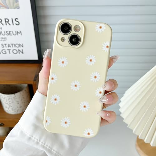 ZTOFERA Hülle für iPhone 15, Nette Gänseblümchen Muster Matte Flüssige Silikon Handyhülle, Weiche Schützende Stoßfänger Abdeckung für iPhone 15 6,1" - Beige von ZTOFERA