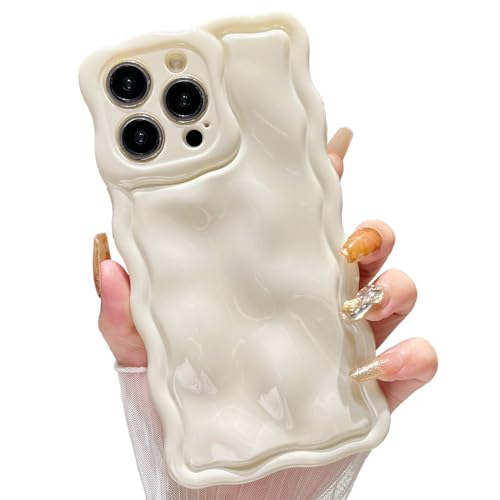 ZTOFERA Hülle für iPhone 15 Pro, Niedliche Lockige Wellen Rahmen Glänzende 3D Wellenform Schütz Handyhülle Weiche TPU Stoßfest Bumper Cover für Mädchen Frauen, Creme von ZTOFERA