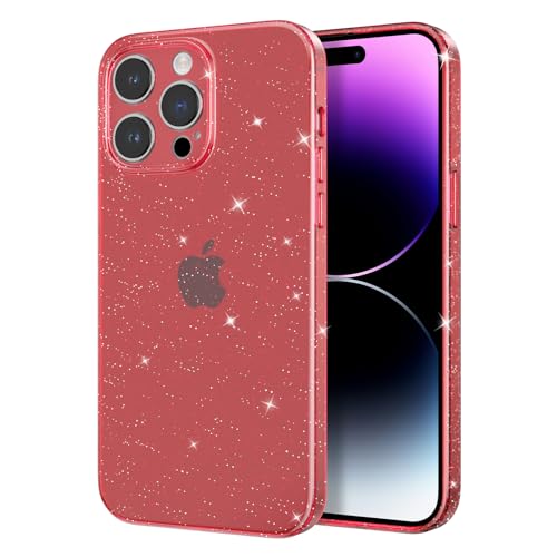 ZTOFERA Klar Glitzer Handyhülle Kompatibel mit iPhone 14 Pro Max Hülle, Bling Sparkle Transparent Flexibel Weiche TPU Silikon Hülle Stoßfest Schutz Slim Case Cover für 14 Pro Max - Rot von ZTOFERA