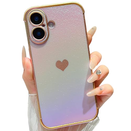 ZTOFERA Kompatibel mit iPhone 16 Hülle für Mädchen Frauen, Luxus Fluoreszierende Schillernde Matte Silikon Schutzhülle mit Liebe Herz Muster Goldener Rand Stoßfest Bumper Cover, Schillernde Lila ZTOFERA Kompatibel mit iPhone 16 Hülle für Mädchen Frauen, Luxus Fluoreszierende Schillernde Matte Silikon Schutzhülle mit Liebe Herz Muster Goldener Rand Stoßfest Bumper Cover, Schillernde Lila von ZTOFERA