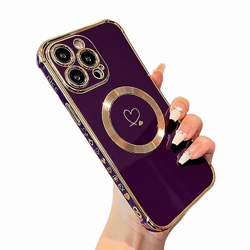 ZTOFERA Magnetische Schutzhülle für iPhone 15 Pro 15,5 cm (6,1 Zoll) [kompatibel mit MagSafe] Niedliche Beschichtung Liebesherzen Muster Hülle mit Kameraschutz, weich, stoßfest, von ZTOFERA