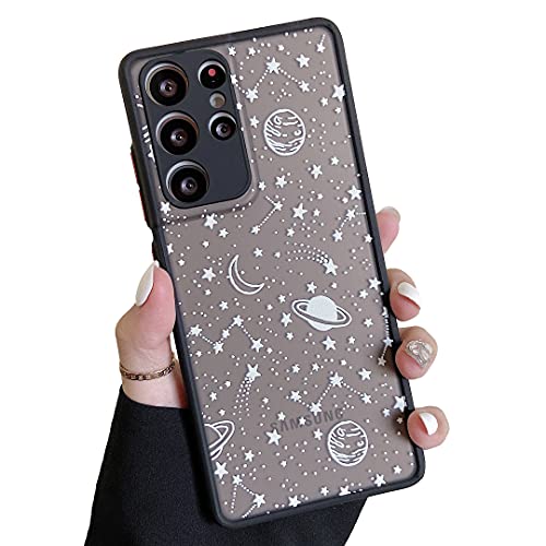 ZTOFERA Samsung Galaxy S21 Ultra 5G hülle, Planeten Sterne Universum Muster Schutzhülle Transluzent Matt Harte PC Rückseite Hülle mit Silikon Bumper Stoßfest Cover, Weiß Sky von ZTOFERA