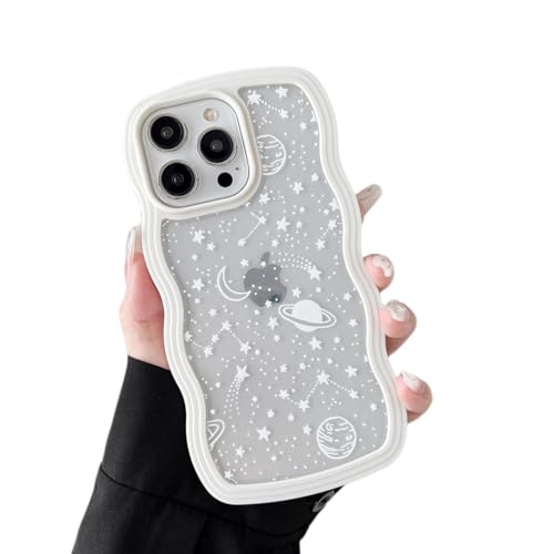 ZTOFERA Schutzhülle für iPhone 15 Pro Max, 17 cm (6,7 Zoll), niedlich, lockig, gewellt, Rahmenform, mit Sternen-Weltraum-Muster, transparent, schlank, stoßfest, Harte Polycarbonat-Stoßfängerhülle, von ZTOFERA