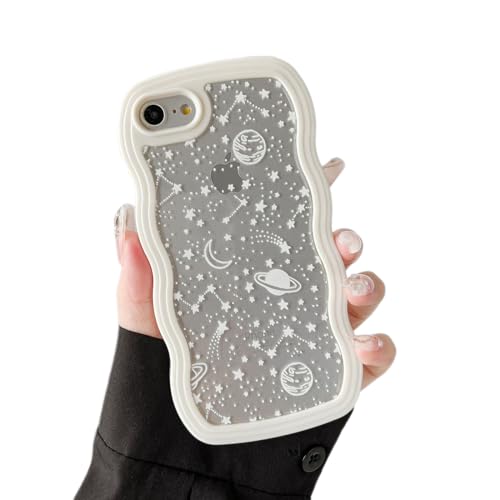 ZTOFERA Schutzhülle für iPhone SE/8/7, 11,9 cm (4,7 Zoll), niedlich, lockig, gewellt, Rahmenform, mit Sternen-Weltraum-Muster, transparent, schlank, stoßfest, Harte Polycarbonat-Stoßdämpfer, von ZTOFERA