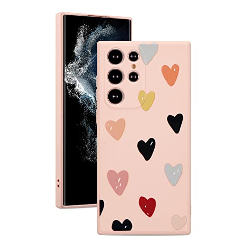 ZTOFERA Silikon Hülle Kompatibel mit Samsung Galaxy S22 Ultra 5G, Handyhülle für Samsung S22 Ultra 5G, Mädchen Frauen Stoßfest Schutzhülle mit Herz Muster Weiche Bumper Cover, Rosa von ZTOFERA