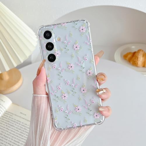 ZTOFERA Transparente Schutzhülle für Samsung Galaxy S24 Plus, Blumenmuster, für Frauen und Mädchen, stoßfest, schlank, aus TPU-Kunststoff, für Samsung S24 Plus, rosa Blumen von ZTOFERA