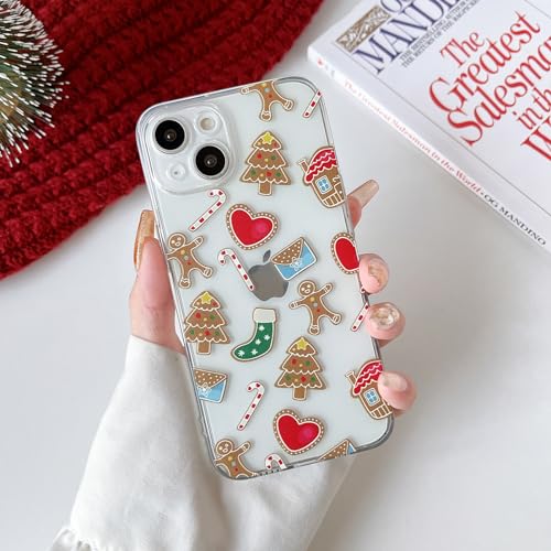 ZTOFERA Weihnachten Handyhülle für iPhone 15, Durchsichtige Transparente Weiche TPU Silikon Hülle mit Aesthetic Christmas Motiv Design für Mädchen Frauen Stoßfest Schutzhülle, Lebkuchenmann von ZTOFERA