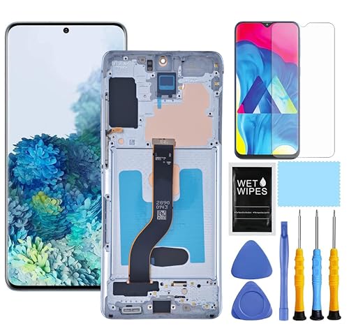 ZTOOYO AMOLED Ersatzbildschirm für Samsung Galaxy S20 Plus 5G für Samsung S20+ LCD Display Digitizer SM-G985u G985a G985w G986u G986a G986w Touchscreen Montage 6,7 Zoll (17 cm) (Blau mit Rahmen) von ZTOOYO