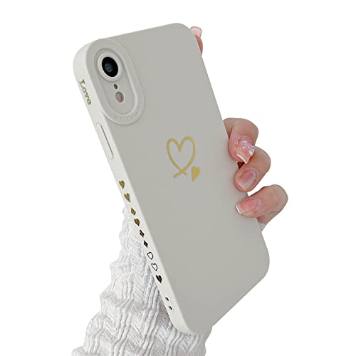 ZTUOK Kompatibel mit iPhone XR Hülle,Mädchen Hülle Gold Liebesherz Weich Silikon, Weiche Flüssige Silikonhülle mit Kleinen Herzen, stoßfeste, Schutzhülle für iPhone XR (Weiß) von ZTUOK
