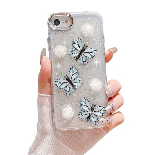 ZTUOK Schutzhülle für iPhone 6, 6S, 7, 8, für Damen und Mädchen, niedliches 3D-Schmetterlings-Design, glitzernd, weiche TPU-Hülle, stoßfest, Schutzhülle für iPhone SE 3 2022/iPhone SE 2 2020, Blau ZTUOK Schutzhülle für iPhone 6, 6S, 7, 8, für Damen und Mädchen, niedliches 3D-Schmetterlings-Design, glitzernd, weiche TPU-Hülle, stoßfest, Schutzhülle für iPhone SE 3 2022/iPhone SE 2 2020, Blau von ZTUOK