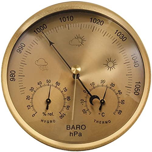 Traditionelle Wetterstation, 3-in-1-Wetterstation for Aufhängen an der Wand, 5,2-Zoll-Hygrometer-Thermometer-Barometer mit Zifferblatt, Luftdruckmessung, einfaches Ablesen, for Indo(Gold) von ZTZTZ