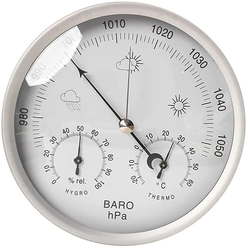 Traditionelle Wetterstation, 3-in-1-Wetterstation for Aufhängen an der Wand, 5,2-Zoll-Hygrometer-Thermometer-Barometer mit Zifferblatt, Luftdruckmessung, einfaches Ablesen, for Indo(Silver) von ZTZTZ