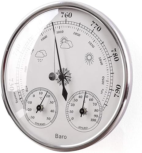 Traditionelle Wetterstation, 3-in-1-Wetterstation for den Innen- und Außenbereich, Barometer-Thermometer-Hygrometer mit Zifferblatt(Silver) von ZTZTZ