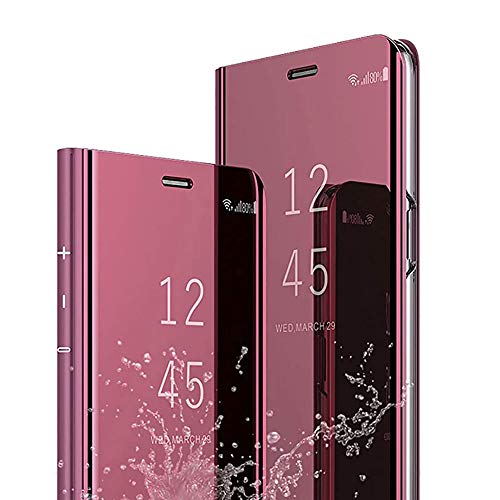 Handyhülle Kompatibel mit Samsung Galaxy S7 Edge Hülle Dünn Hart PC PU Leder Spiegel Clear View Flip Case Stoßfest Schutzhülle mit Standfunction für Galaxy S7 Edge Roségold von ZTcenter