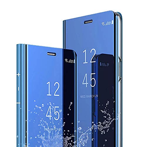 Handyhülle Kompatibel mit Samsung Galaxy S8 Hülle Dünn Hart PC PU Leder Spiegel Clear View Flip Case Stoßfest Schutzhülle mit Standfunction für Galaxy S8，Blau von ZTcenter