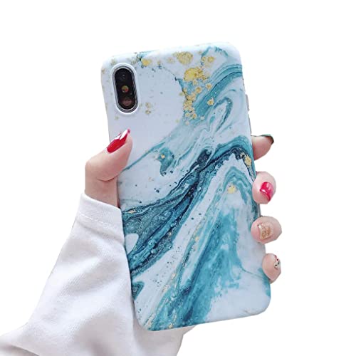 ZTcenter Hülle Soft Silikon Case Ultra Dünn iPhone XS Handyhülle TPU Bumper Cover Schutz Tasche Schale Schutzhülle für iPhone XS Weiß Grüner Marmor iPhone X/Xs von ZTcenter