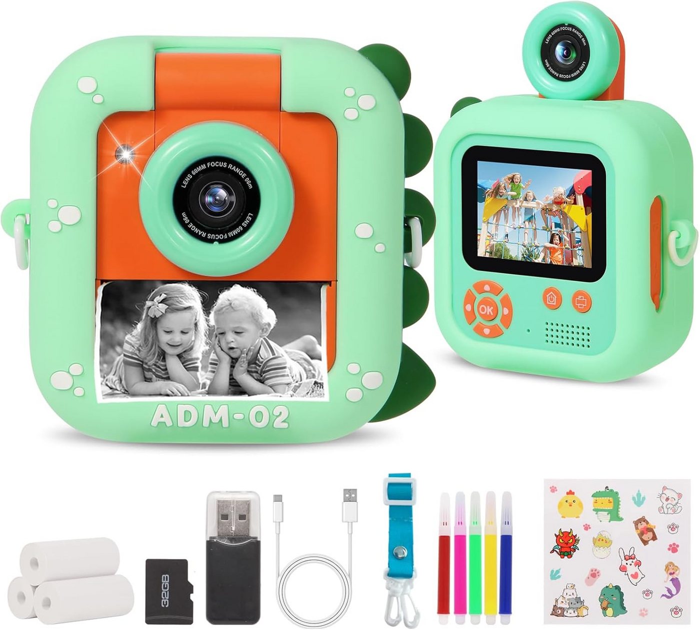 ZUEOKAI Sofortbild 2,4" Silikonhülle, Geschenke Kinderkamera (mit 180°-Drehobjektiv & 3 Druckpapieren & 32GB Karte für Mädchen) von ZUEOKAI