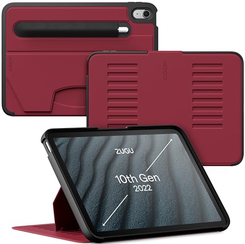 ZUGU CASE iPad 10.9 Hülle 11. / 10. Generation (A16 2025/2022), schlanke Schutzhülle 8 Winkel-Ständer magnetisch, Stifthalter, Auto Sleep/Wake UP [ Kirsche Rot ] von ZUGU CASE