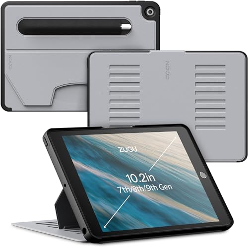 ZUGU iPad 10.2 Hülle 2021/2020 / 2019, schlanke Schutzhülle für die iPad9 / iPad8 / iPad7, 8 Winkel-Ständer magnetisch, Stifthalter, Auto Sleep/Wake UP [ Arktisches Grau ] von ZUGU CASE
