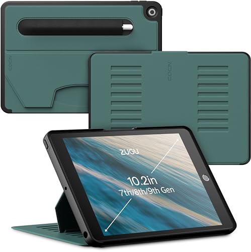 ZUGU iPad 10.2 Hülle 2021/2020 / 2019, schlanke Schutzhülle für die iPad9 / iPad8 / iPad7, 8 Winkel-Ständer magnetisch, Stifthalter, Auto Sleep/Wake UP [ Kieferngrün ] von ZUGU CASE