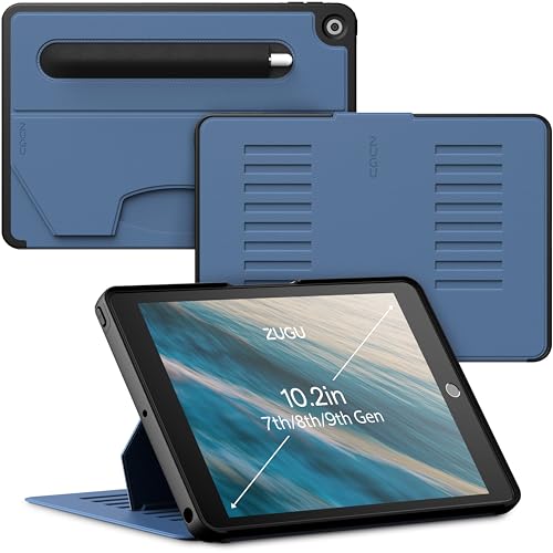 ZUGU iPad 10.2 Hülle 2021/2020 / 2019, schlanke Schutzhülle für die iPad9 / iPad8 / iPad7, 8 Winkel-Ständer magnetisch, Stifthalter, Auto Sleep/Wake UP [ Schieferblau grau ] von ZUGU CASE