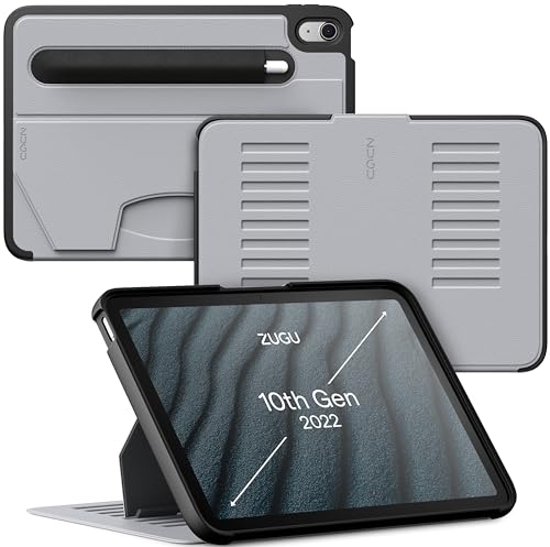 ZUGU iPad 10.9 Hülle 2022 10. Generation, schlanke Schutzhülle 8 Winkel-Ständer magnetisch, Stifthalter, Auto Sleep/Wake UP [ Arktisches Grau ] von ZUGU CASE