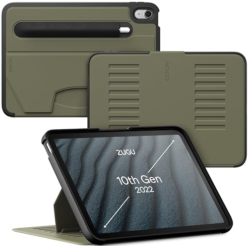 ZUGU iPad 10.9 Hülle 2022 10. Generation, schlanke Schutzhülle 8 Winkel-Ständer magnetisch, Stifthalter, Auto Sleep/Wake UP [ Olivgrün ] von ZUGU CASE