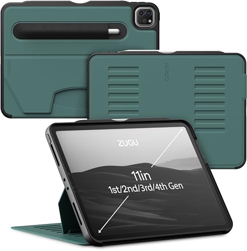 ZUGU iPad Pro 11 Hülle 2022/2021 / 2020/2018 4. / 3. / 2. / 1. Generation schlanke Schutzhülle 8 Winkel-Ständer magnetisch, Aufladen iPad Stiftes Auto Sleep/Wake Up [ iPadPro 11 Kieferngrün ] von ZUGU CASE