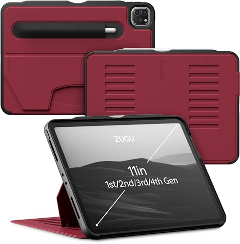 ZUGU iPad Pro 11 Hülle 2022/2021 / 2020/2018 4. / 3. / 2. / 1. Generation schlanke Schutzhülle 8 Winkel-Ständer magnetisch, Aufladen iPad Stiftes Auto Sleep/Wake Up [ iPadPro 11 Kirsche Rot ] von ZUGU CASE