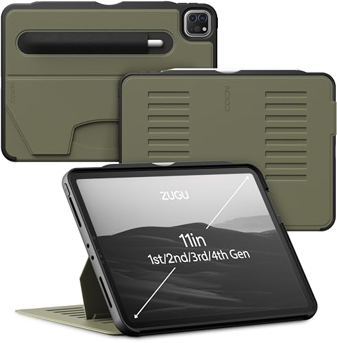 ZUGU iPad Pro 11 Hülle 2022/2021 / 2020/2018 4. / 3. / 2. / 1. Generation schlanke Schutzhülle 8 Winkel-Ständer magnetisch, Aufladen iPad Stiftes Auto Sleep/Wake Up [ iPadPro 11 Olivgrün ] von ZUGU CASE
