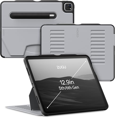 ZUGU iPad Pro 12.9 Hülle 2022/2021 6. / 5. Generation, schlanke Schutzhülle 10 Winkel-Ständer magnetisch, Aufladen iPad Stiftes Auto Sleep/Wake Up [ iPadPro 12.9 Arktisches Grau ] von ZUGU CASE