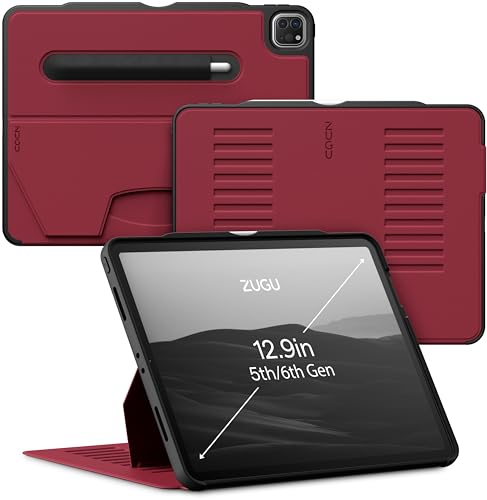 ZUGU iPad Pro 12.9 Hülle 2022/2021 6. / 5. Generation, schlanke Schutzhülle 10 Winkel-Ständer magnetisch, Aufladen iPad Stiftes Auto Sleep/Wake Up [ iPadPro 12.9 Kirsche Rot ] von ZUGU CASE