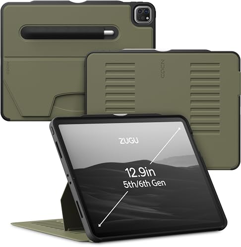 ZUGU iPad Pro 12.9 Hülle 2022/2021 6. / 5. Generation, schlanke Schutzhülle 10 Winkel-Ständer magnetisch, Aufladen iPad Stiftes Auto Sleep/Wake Up [ iPadPro 12.9 Olivgrün ] von ZUGU CASE