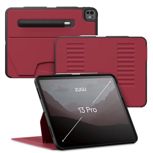 ZUGU iPad Pro 13 Zoll Hülle (M4) 2024 schlanke Schutzhülle 10 Winkel-Ständer magnetisch, Aufladen iPad Stiftes Auto Sleep/Wake Up [ Pro13 Kirsche Rot ] von ZUGU CASE