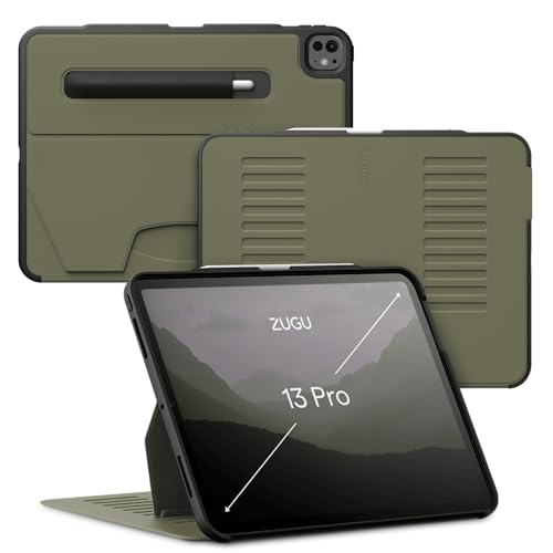 ZUGU iPad Pro 13 Zoll Hülle (M4) 2024 schlanke Schutzhülle 10 Winkel-Ständer magnetisch, Aufladen iPad Stiftes Auto Sleep/Wake Up [ Pro13 Olivgrün ] von ZUGU CASE