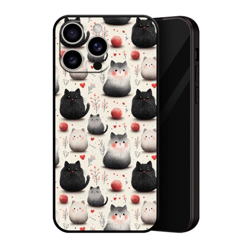 ZUGVJDX Cartoon Drawing cat Anti-Drop Black Soft Silicone Protective Shell Art Design Pattern Cover Multicolor Phone Case (Black for iPhone 16 Pro Max) von ZUGVJDX