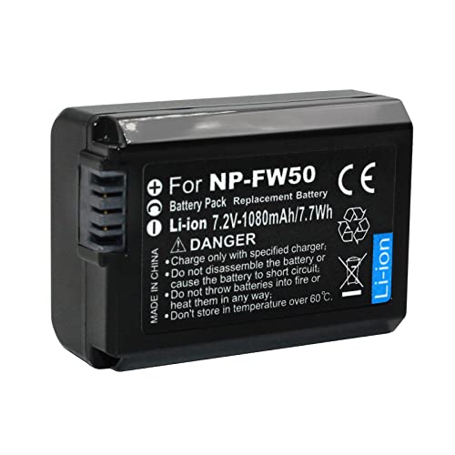 ZUIRUNDA 7,2 V 1080 mAh Lithium-Ionen-Akku für Sony NP-FW50, Alpha 5000 5100 6000 6100 6300 6400 6500 NEX 3 5 6 7 Alpha 7 7II 7R 7RII 7S II III A33 A35 A37 A55 A3000 CyberShot DSC RX10 von ZUIRUNDA