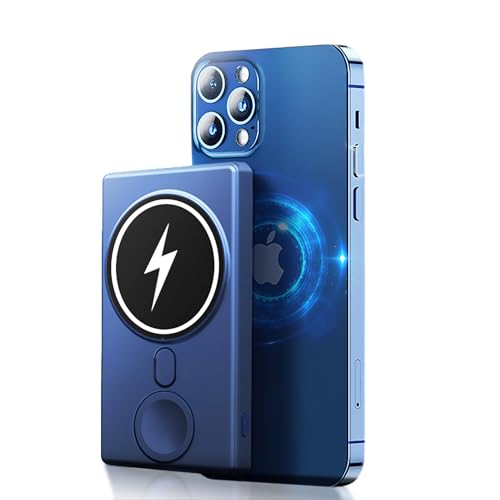 ZUJO 3 in 1 magnetische kabellose Powerbank 5000 mAh | Schnelllade-Powerbank, kompatibel mit iPhone 13/12/Pro/Pro Max MagSafe iWatch AirPods – Blau von ZUJO