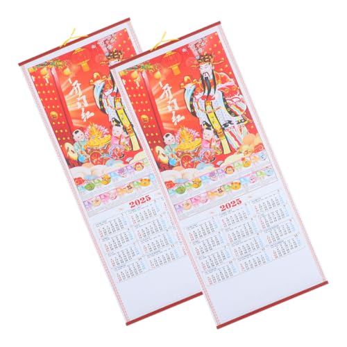 ZUNOXAZ 2 Stück Jahr Der Schlange Hängender Rollenkalender Großer Kalender Neujahrskalender Rattan Imitation Blühender Kalender Mondzyklenkalender Ganzjähriger Wandkalender von ZUNOXAZ