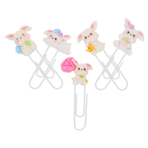 ZUNOXAZ 5 Stück Kaninchen-Büroklammer Nette Osterdekoration tierische Büroklammern -Lesezeichen Osterhasen-Clips Ostervorräte Ostern-Tischverzierung Papierklammer aus Metall Plastik von ZUNOXAZ