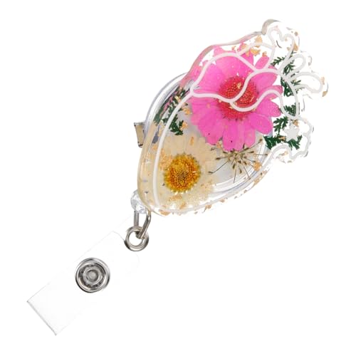 ZUNOXAZ Kreativer Ausweishalter mit Clip Transparentes Acryl Design Einziehbar Tragbar für Ausweise und Schlüssel für Büro und Schule Dekorativer Id Inhaber mit Blumenmuster von ZUNOXAZ